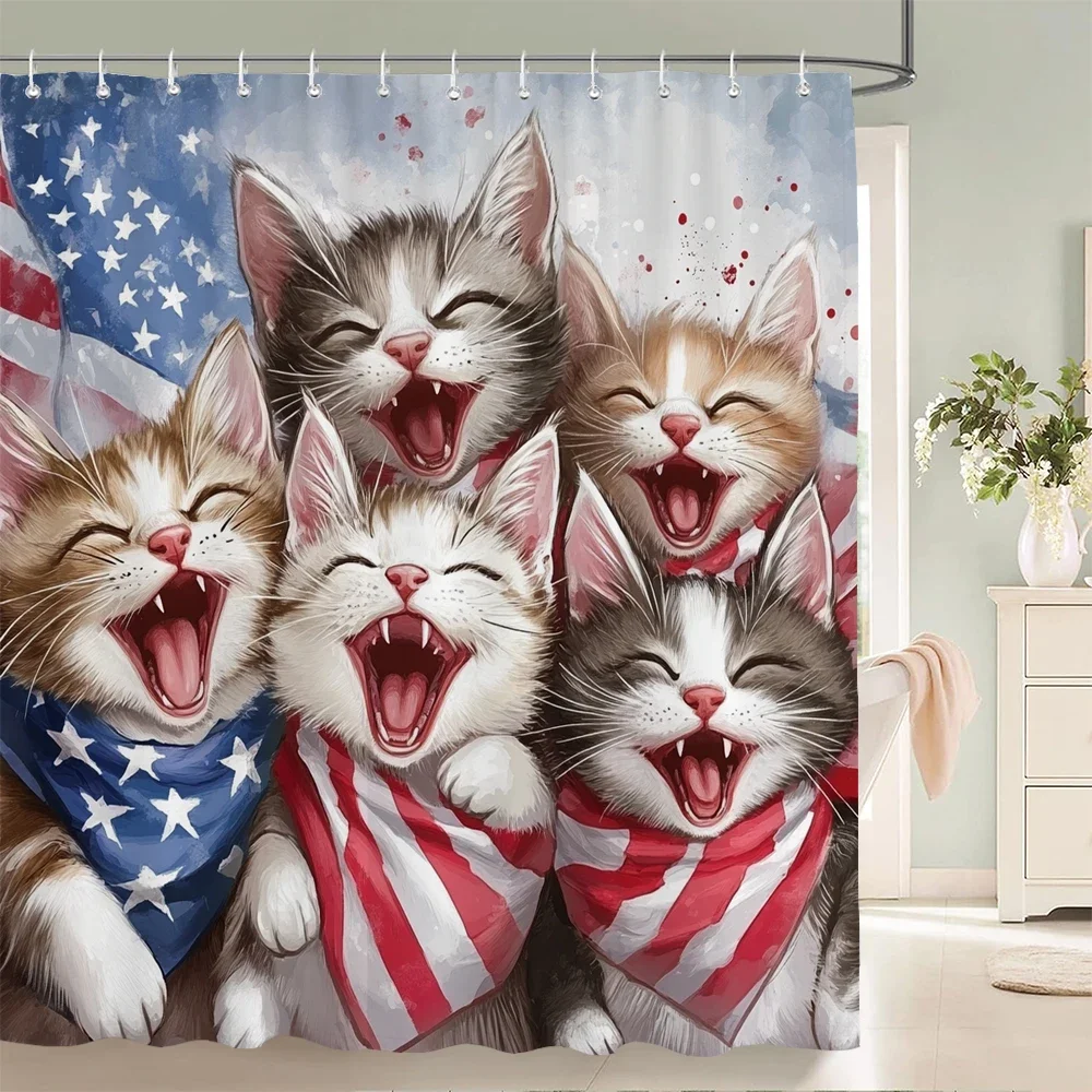 

Cartoon lovely Cat and Dog Shower Curtain Funny Animal Flowers Printed Bathroom Bath Curtain Home Decoration Curtain With Hooks