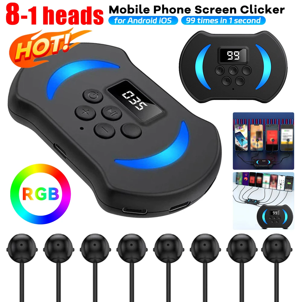 Phone Auto Device Screen Clickers with Digital Display & Blue Light Auto Tapper Taps for Games Live Broadcasts Deal Reward Tasks