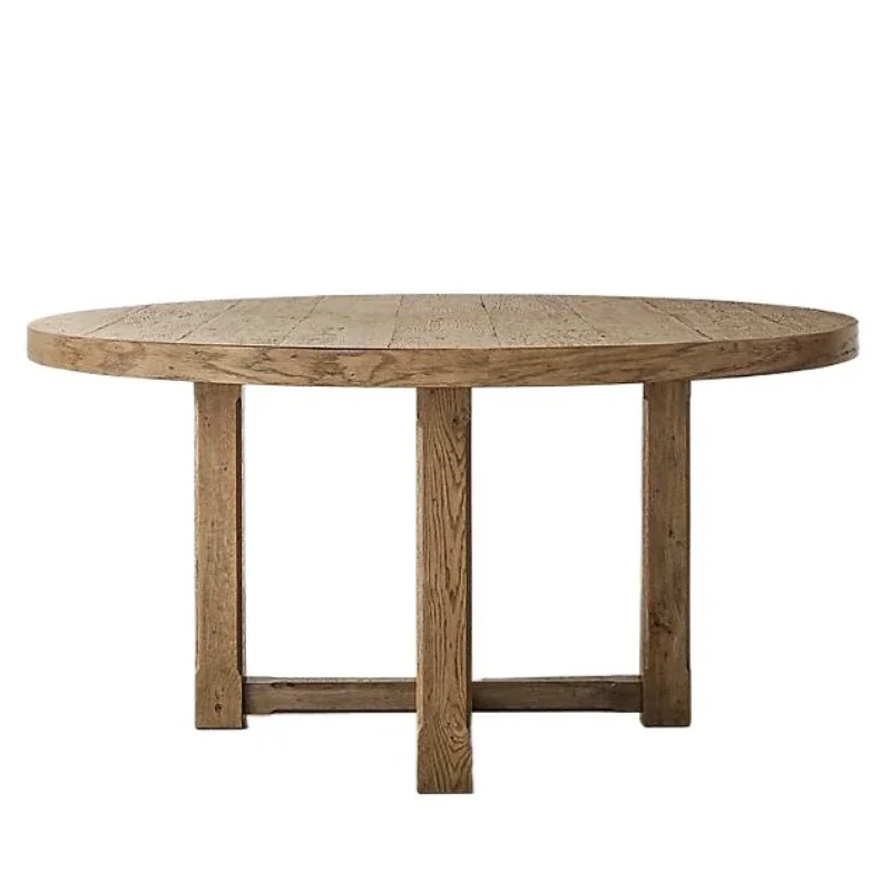 Retro simple round dining table oak old dining table solid wooden table