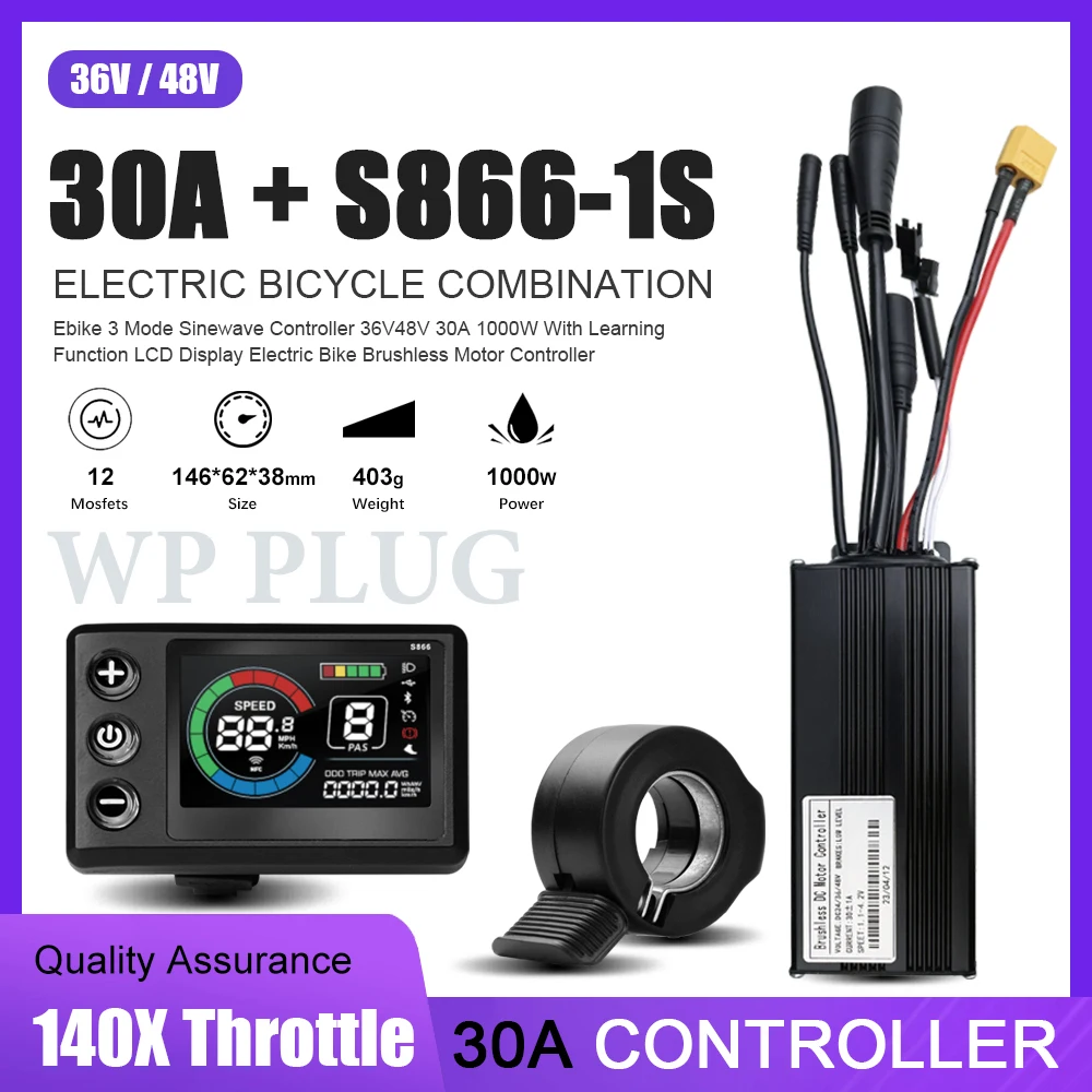 

Electric Bicycle Controller 30A Three Mode Sine Wave Brushless Controller Waterproof Connector For 750W1000W Motor,S866-1S USB