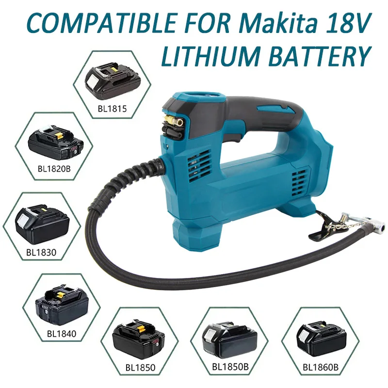 Imagem -03 - Bomba de ar Elétrica Portátil com Luz Led Inflator sem Fio Pneu Bombeamento Bola Inflação Makita 18v Bateria de Lítio