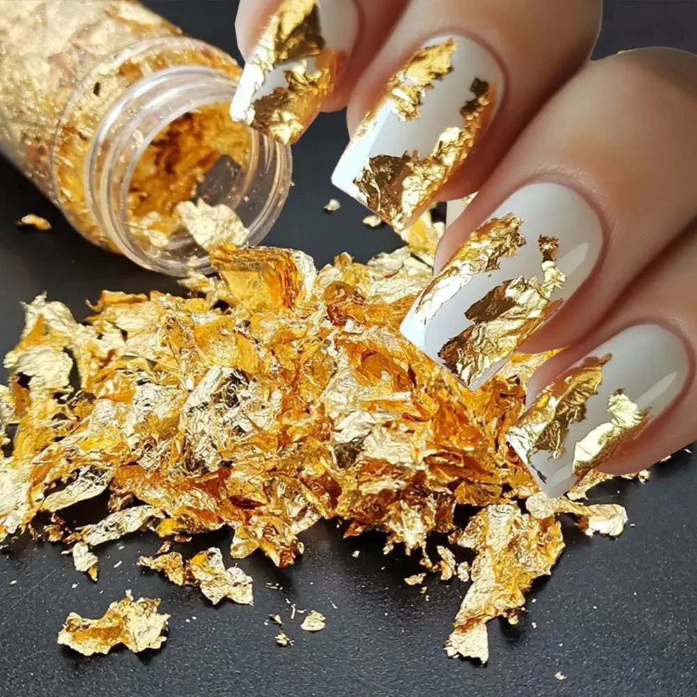 1Box Gold Silver Irregular Nail Art Foil Paper Glitter Gold Leaf Flakes Nail Art Sequin Foil Paper Fragments DIY Manicure Decora