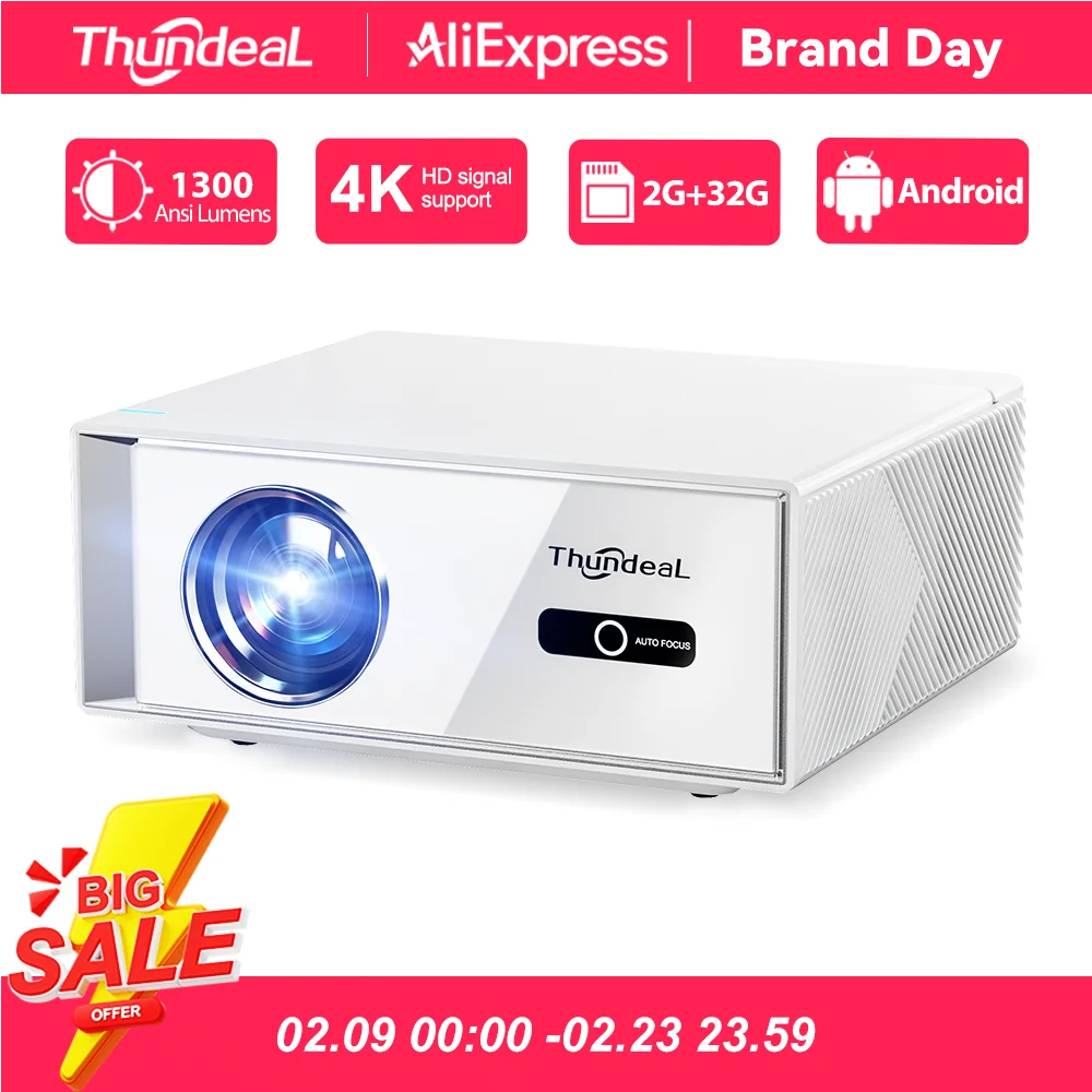 Проектор ThundeaL TD95W 4K Video Full HD 1080P Android WiFi 2G 32G TD95 Домашний кинотеатр Собрание Киноигра Портативный проектор луча