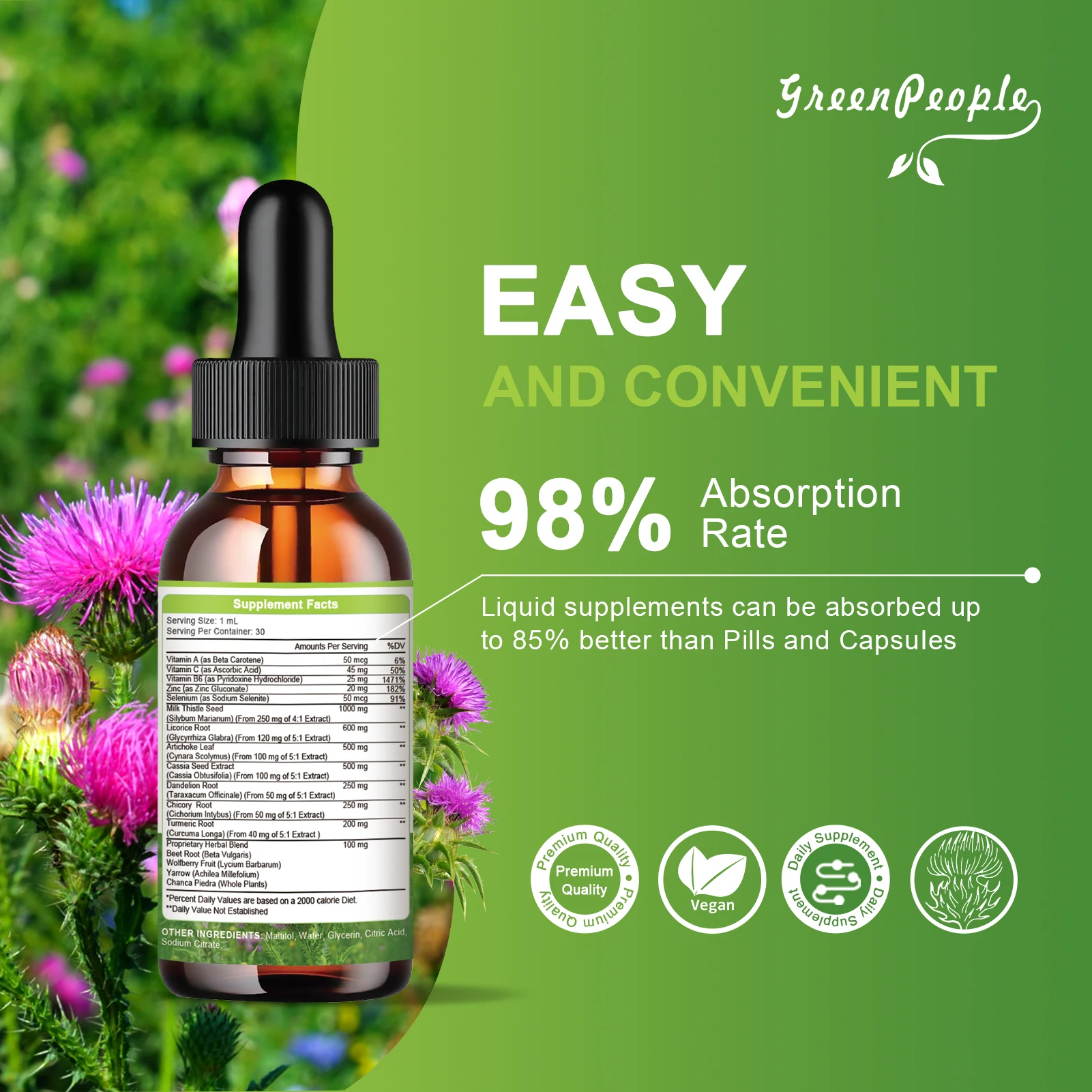 30 مللي حليب الشوك الكبد تطهير السموم وإصلاح الملحق كبد دعم قطرات مع الهندباء ، الخرشوف ، الكركم ، جذر عرق السموم