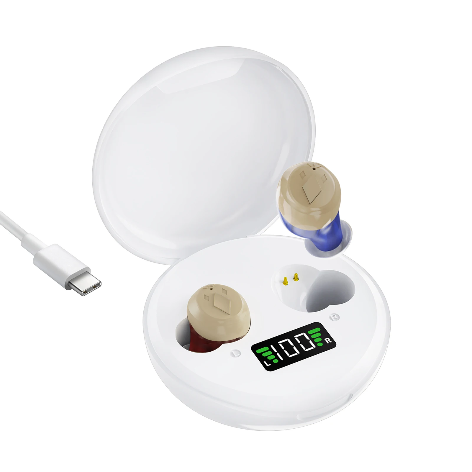 デジタル耳穴式補聴器-高音質-磁気吸着充電ケース-軽度から中等度の難聴向け