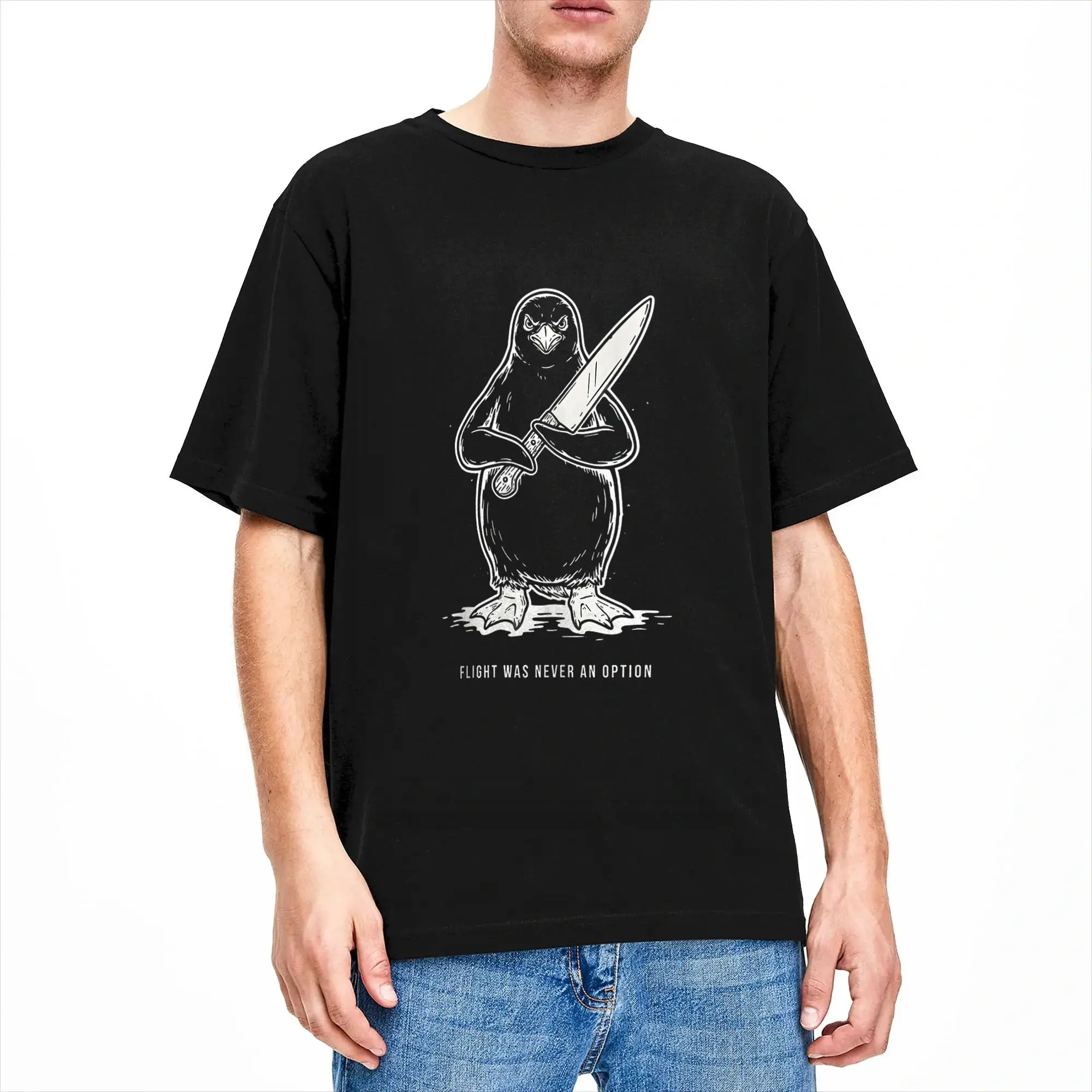 Flight was Never an Option Funny Penguin Meme Humor T Shirt Men's  Streetwear T-Shirts Summer Breathable Hip Hop Tee Shirt