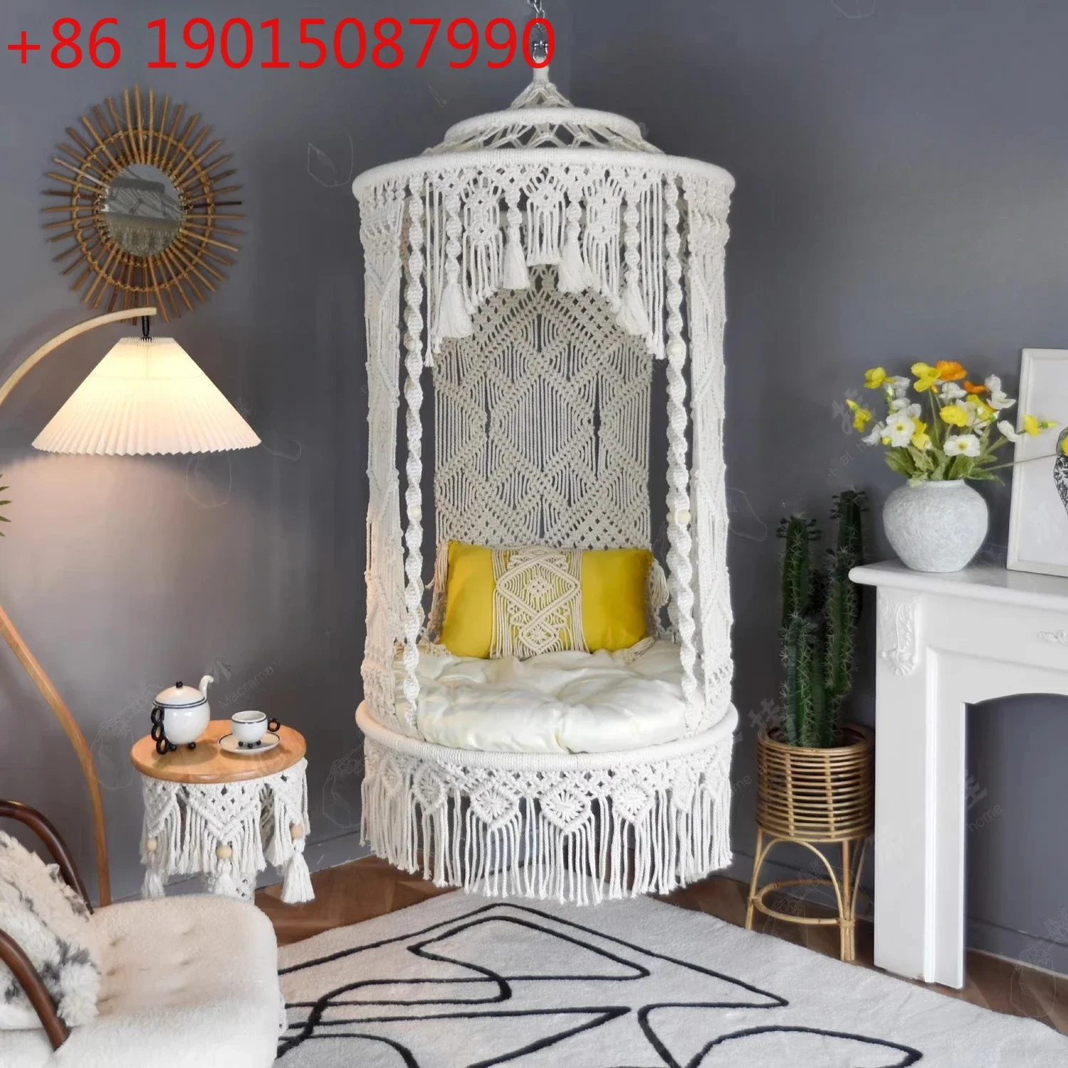 

Плетеное вручную подвесное кресло-корзина для взрослых в богемном стиле, подвесные качели для балкона, домашний гамак для гостиной