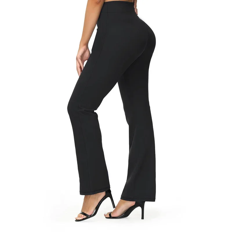 Pantalon droit Slim taille régulière pour femmes, confortable, amincissant, solide, noir, respirant, pour le bureau, 2025