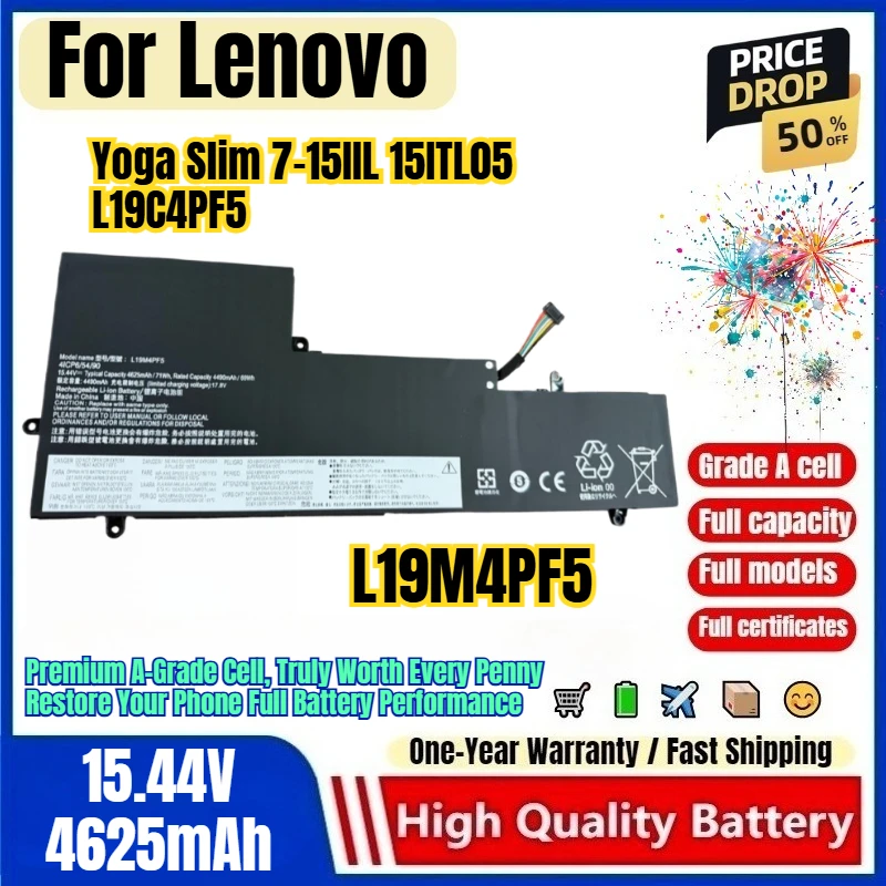 L19M4PF5 for Lenovo Yoga Slim 7-15IIL 15ITL05 L19C4PF5 Laptop Battery  High Capacity Battery Replacement Bateria Grade A Cell