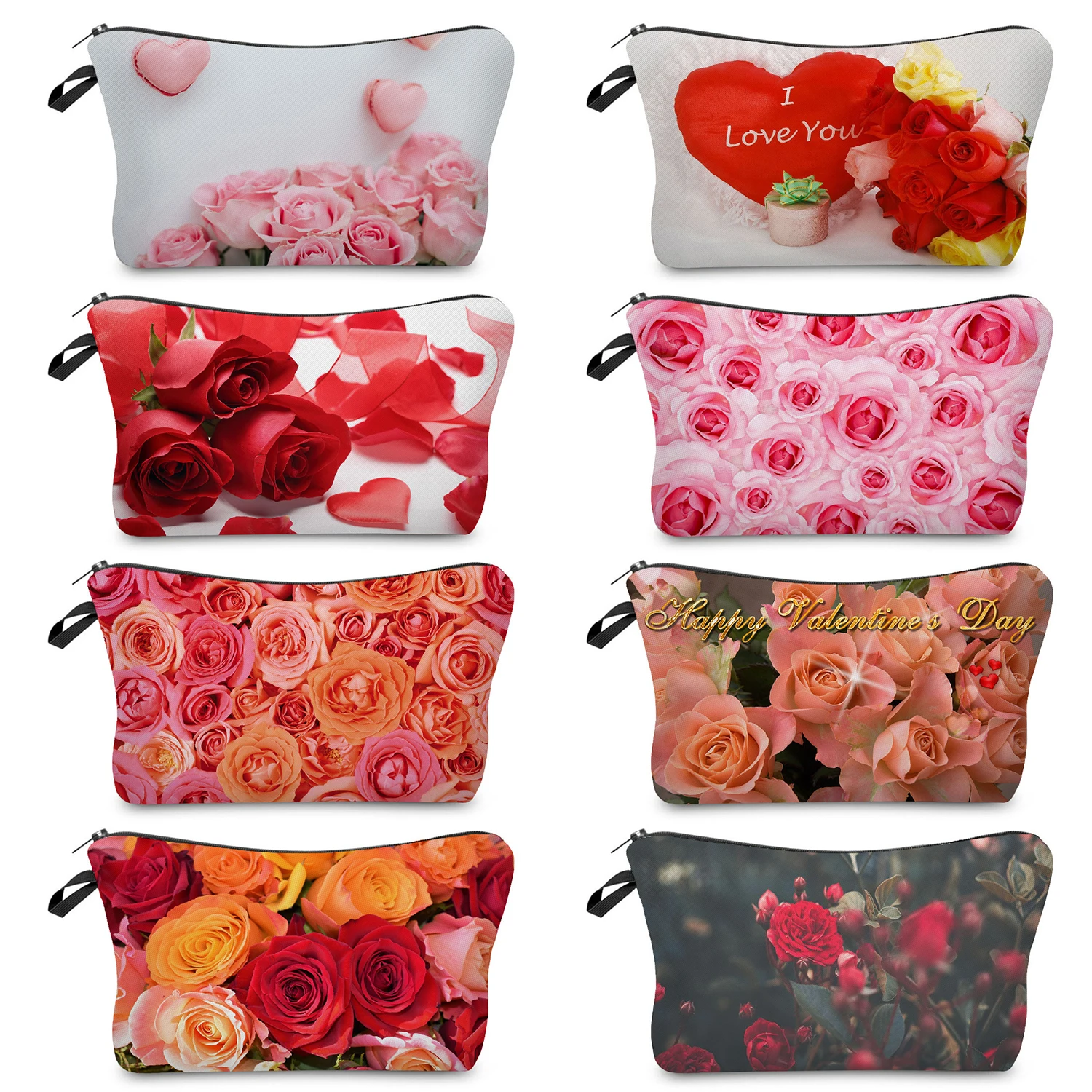 Rose Floral Printed Women\'s Valentine\'s Day Gift Bag Daily Makeup Organizer Bag Beach Travel Mini Cosmetic Bag Small Toilet Bag