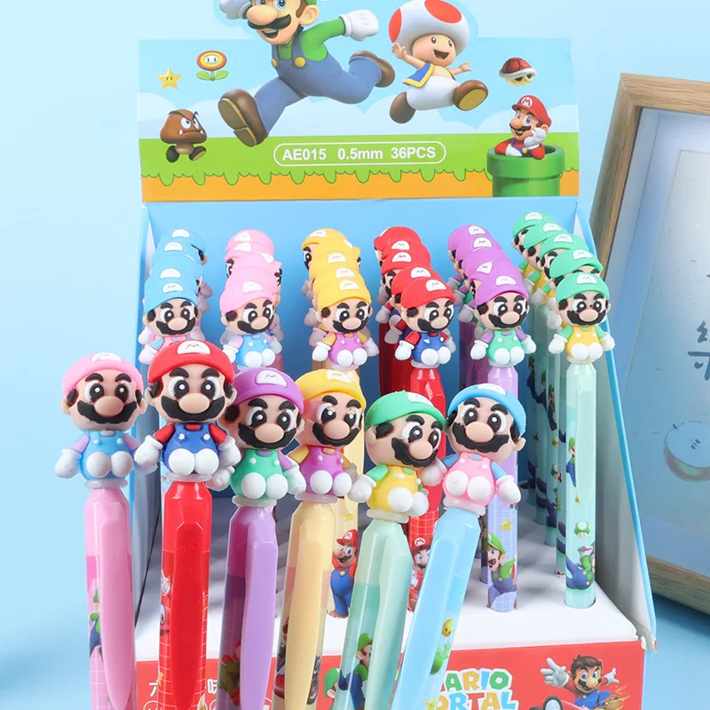 36pcs Super MARIO Gel Pen Student Writing 0.5mm Black Cute Cartoon Signature Press Pen Office Supplies Stationery Gift Wholesale