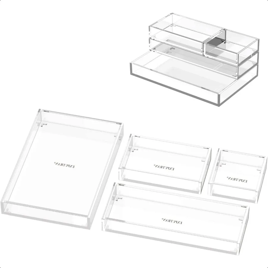

Clear Acrylic Desk Organizer for Office or Home Desk Drawer Dividers Makeup Vanity Storage Bins Stackable 4Pack Acrylic Accory