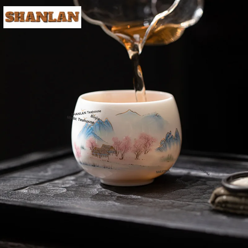 Mutton-fat Jade Arhat Teacup Aesthetic Tea Bowl Water Jug Tea-tasting Meditation Cup Chazhan Master Cups For Tea Supplies Craft