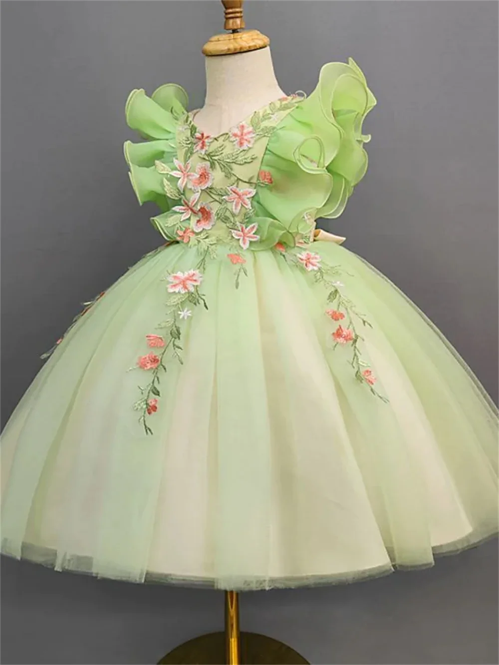 Bambini abiti da bambina floreale A Line Party Performance verde asimmetrico manica corta principessa dolce Regular Fit 3-12 anni