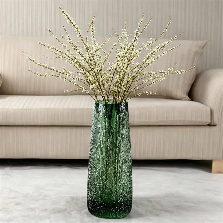 Heavy Craft Tall Floor Vase 50cm, Clear Glass Hydroponic Container for Lucky Bamboo Horse Driftwood Ornament