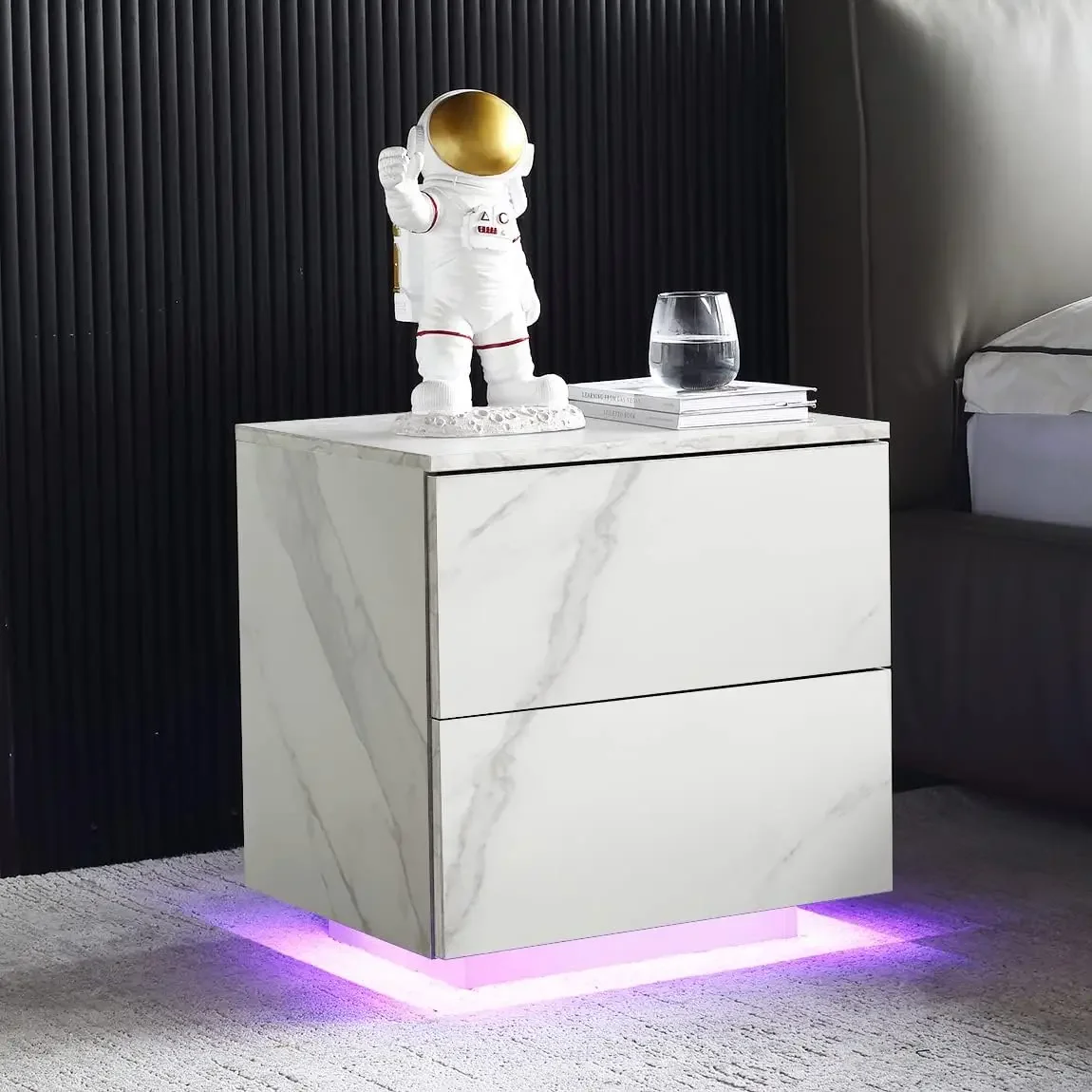 LED Nightstand, for Bedroom Living Room Modern Nightstand with 2Drawers, Large Storage Space Bedside Table, End Table Side Table