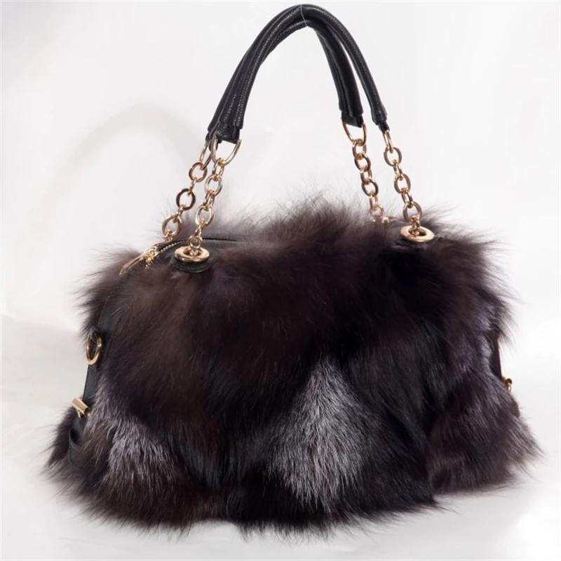 High Quality Women's Real Fur Shoulder Bag Luxury Fox Fur Tote Winter Fashion Large Capacity Fur Crossbody Bag