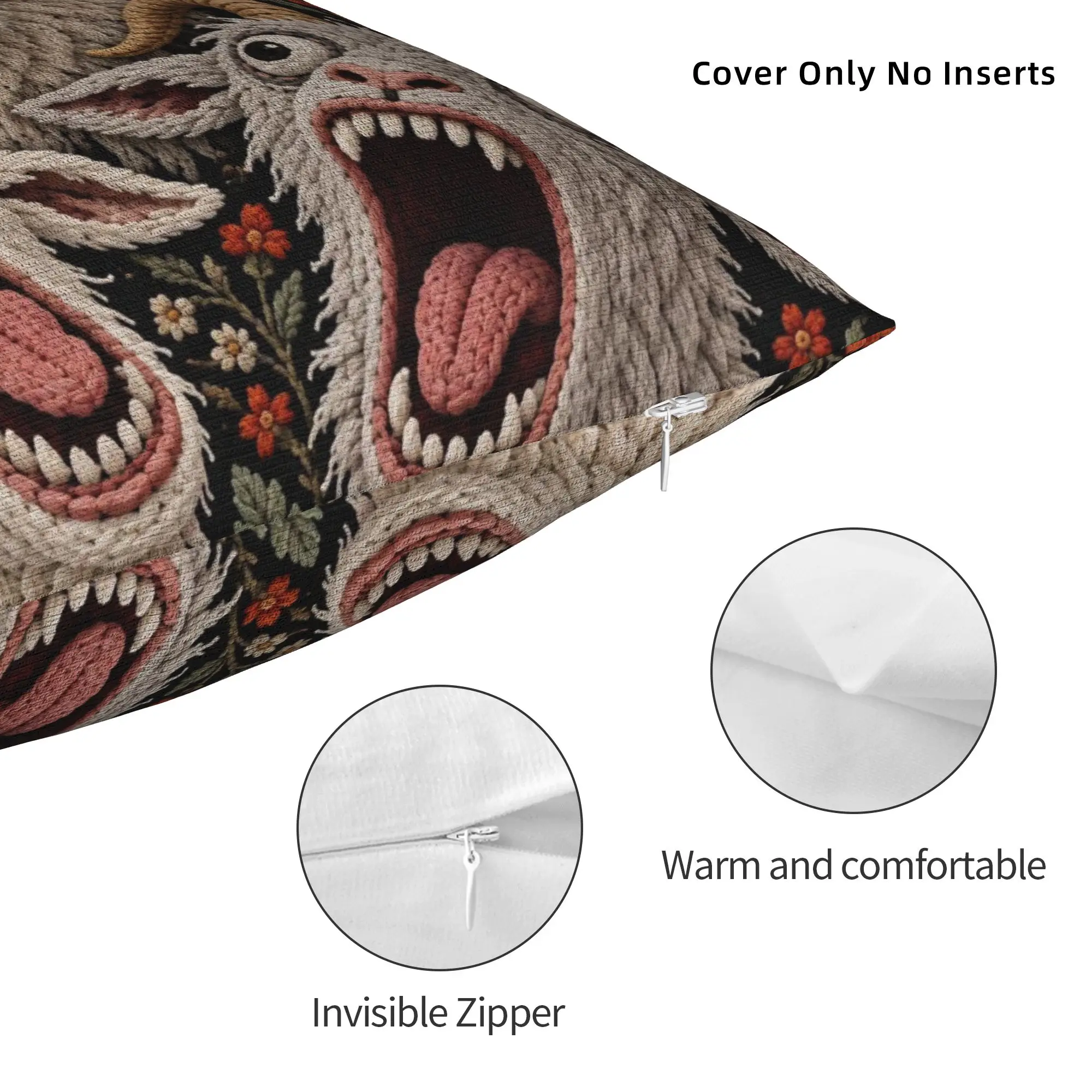 Screaming Goat Horror Gothic Floral Pillowcase Printing Polyester Cushion Cover Halloween Throw Pillow Case Cover Sofa Zipper