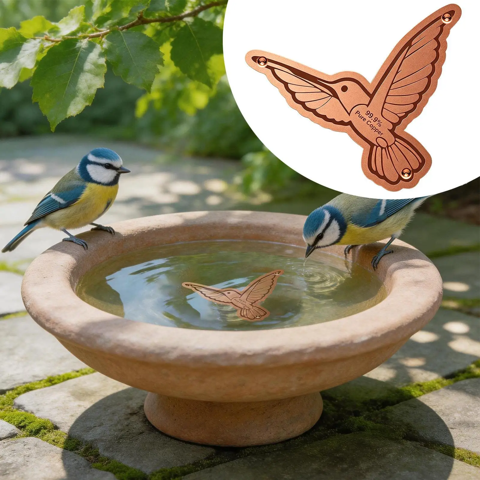 Copper Bird Bath Portable Cleaning Safe Bowl Dish Bird Bath Copper for Outside Outdoor Garden Yard Backyard Patio Balcony Ground - view 4
