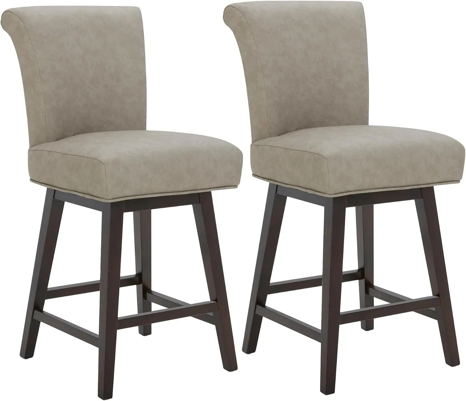 26 Inch Counter Height Swivel Bar Stools Set of 2, FSC Certified Modern Upholstered Faux Leather Swivel Barstool  ，Stone Grey