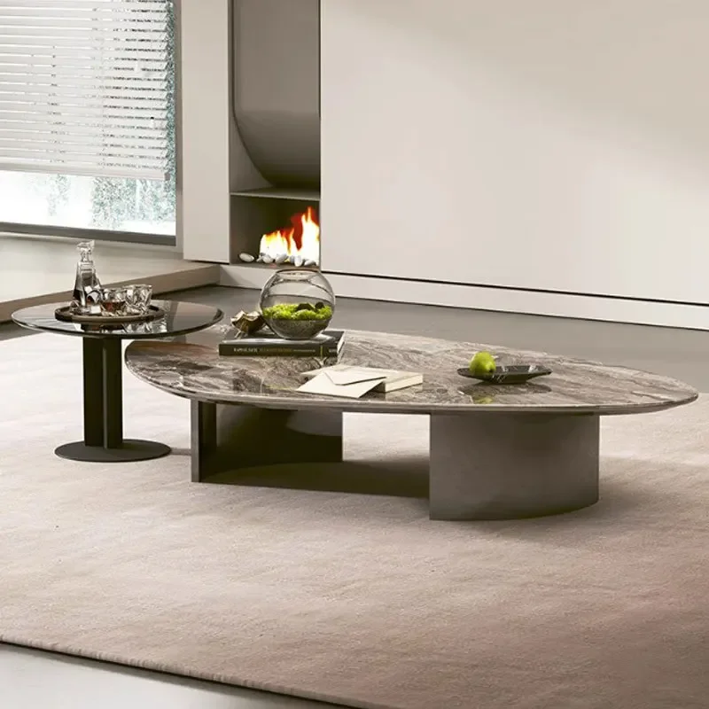 

Light luxury marble coffee living room home 2024 new high-end small apartment luxury stone edge coffee table combination