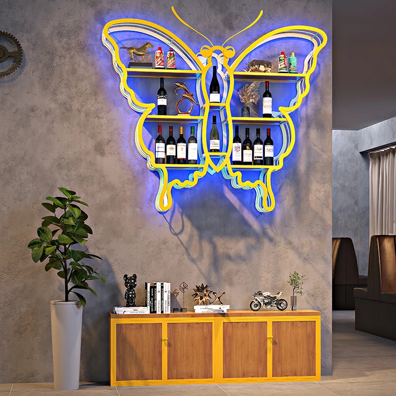 

Online celebrity modern bookshelf Butterfly luminous wall display bar floor decoration shelf wine rack