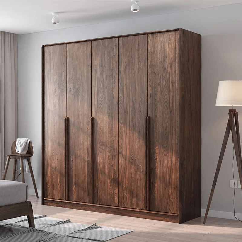 North American black walnut wardrobe Nordic swing door solid wood wardrobe modern bedroom home storage cabinet environmentally