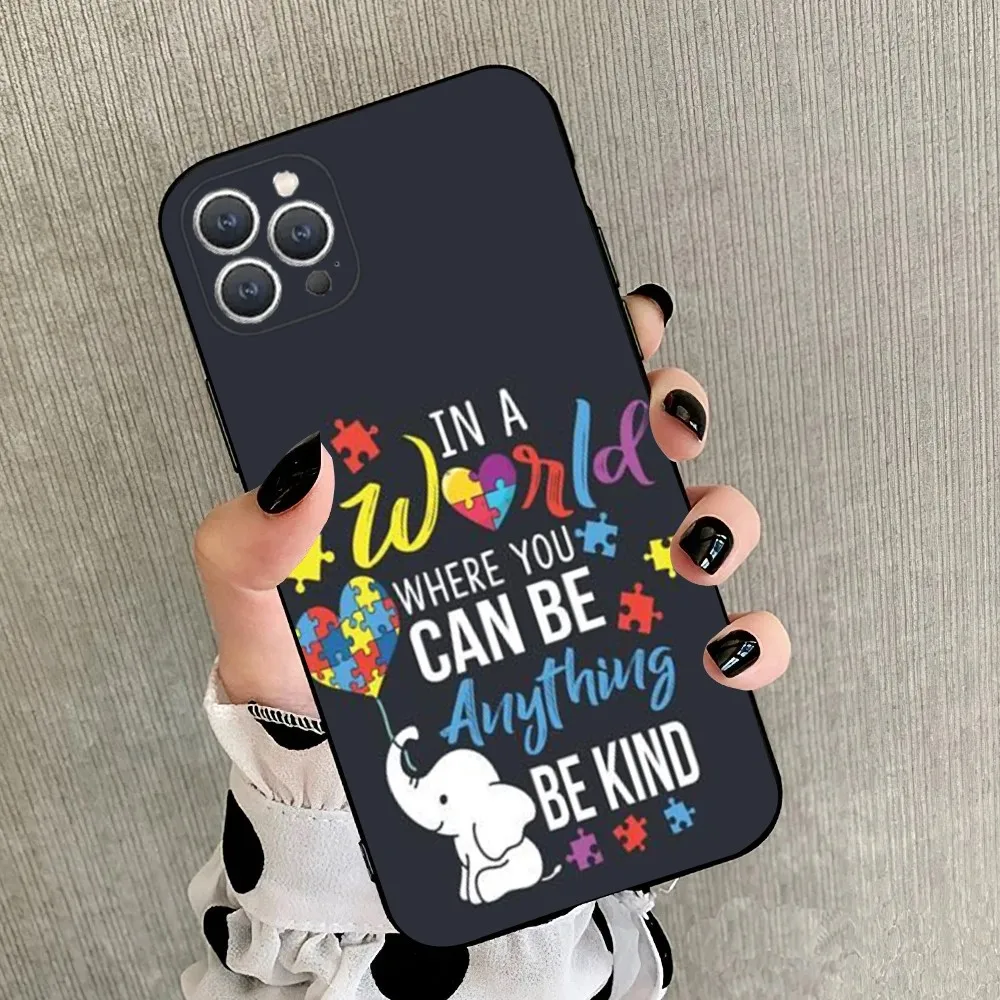 Autism Support Puzzle   Phone Case For iPhone 15,14,13,12,11,Plus,Pro Max,XS,X,XR,SE,Mini,8,7 Soft Silicone Black Cover