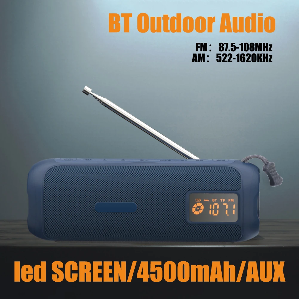 10W Bluetooth-Compatible Speaker with Card Insert AM FM Radio Wireless Speaker Tuning Knob for Home/Shower/Outdoor/Beach/Travel