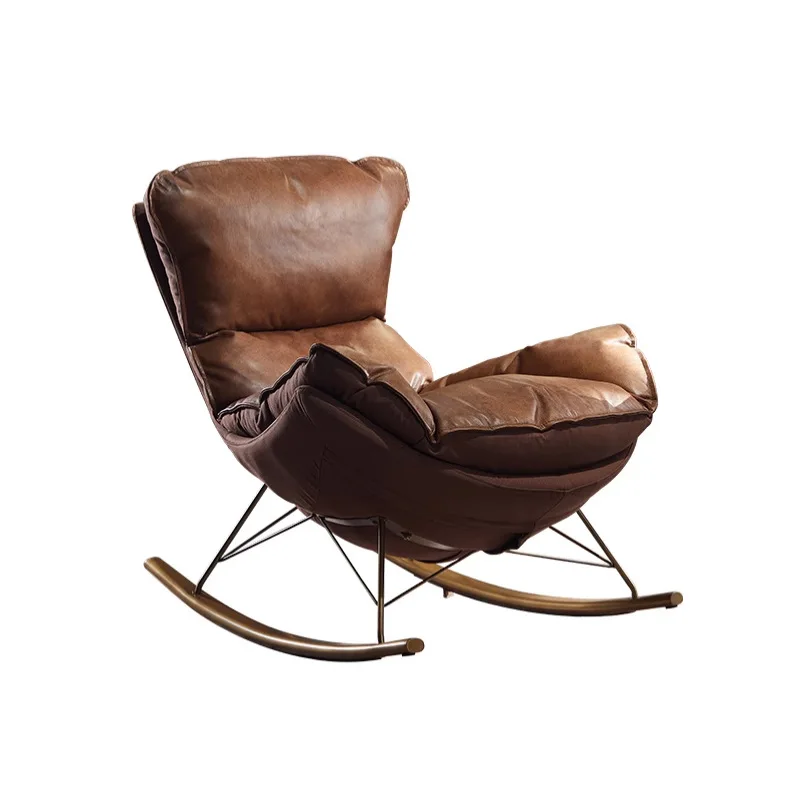 

Retro oil wax leather snail recliner home rocking chair balcony Maillard leather sofa leisure chair
