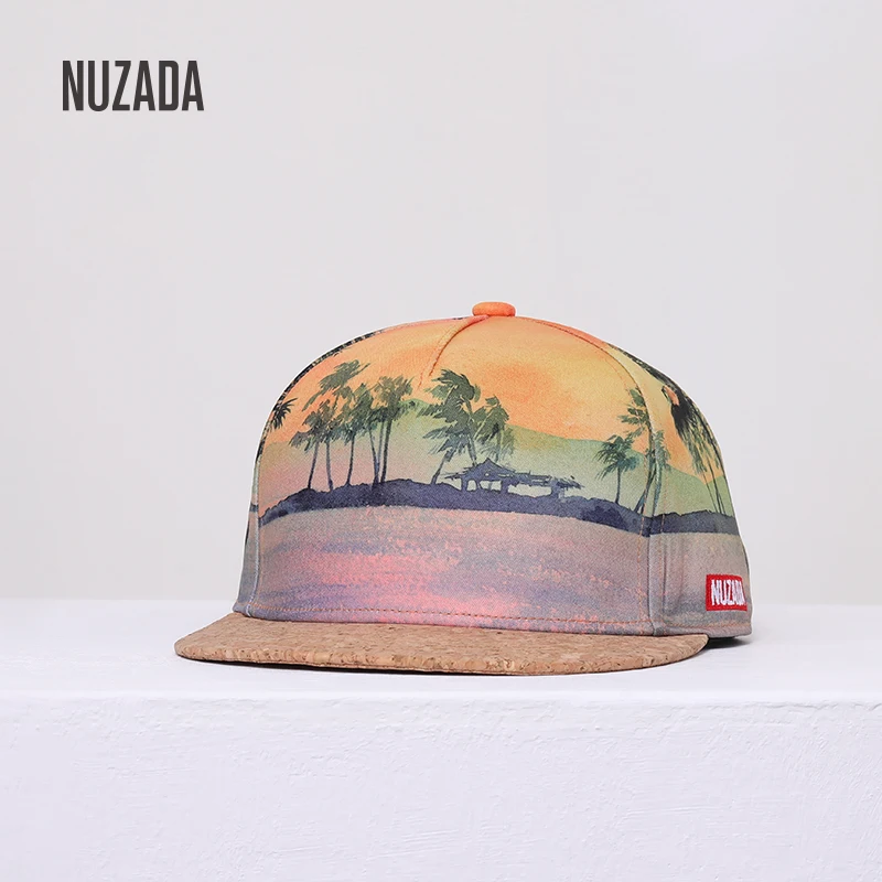 NUZADA Spring Summer 3D Printing Men Women snapback Hat Brim Cork Youth Skateboard Cap Wooden Beach Vacation Baseball Cap Gorras