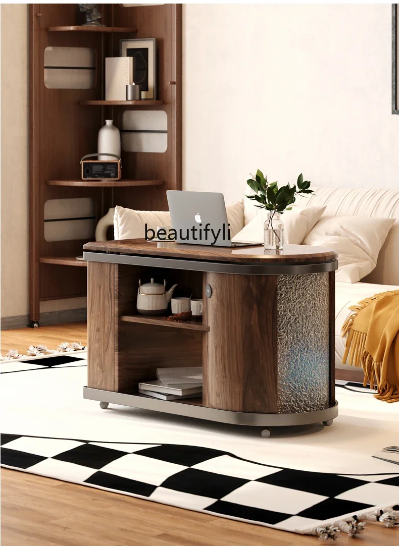 H  Movable Balcony Tea Table Home Adjustable Table Sofa Side  Rock Board Tea Brewing Table