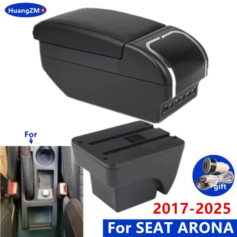 Für SEAT ARONA Armlehnenbox zentrale doppelschichtige Aufbewahrungsbox Spezielle Nachrüstung Innenraum Autozubehör einfach zu installieren