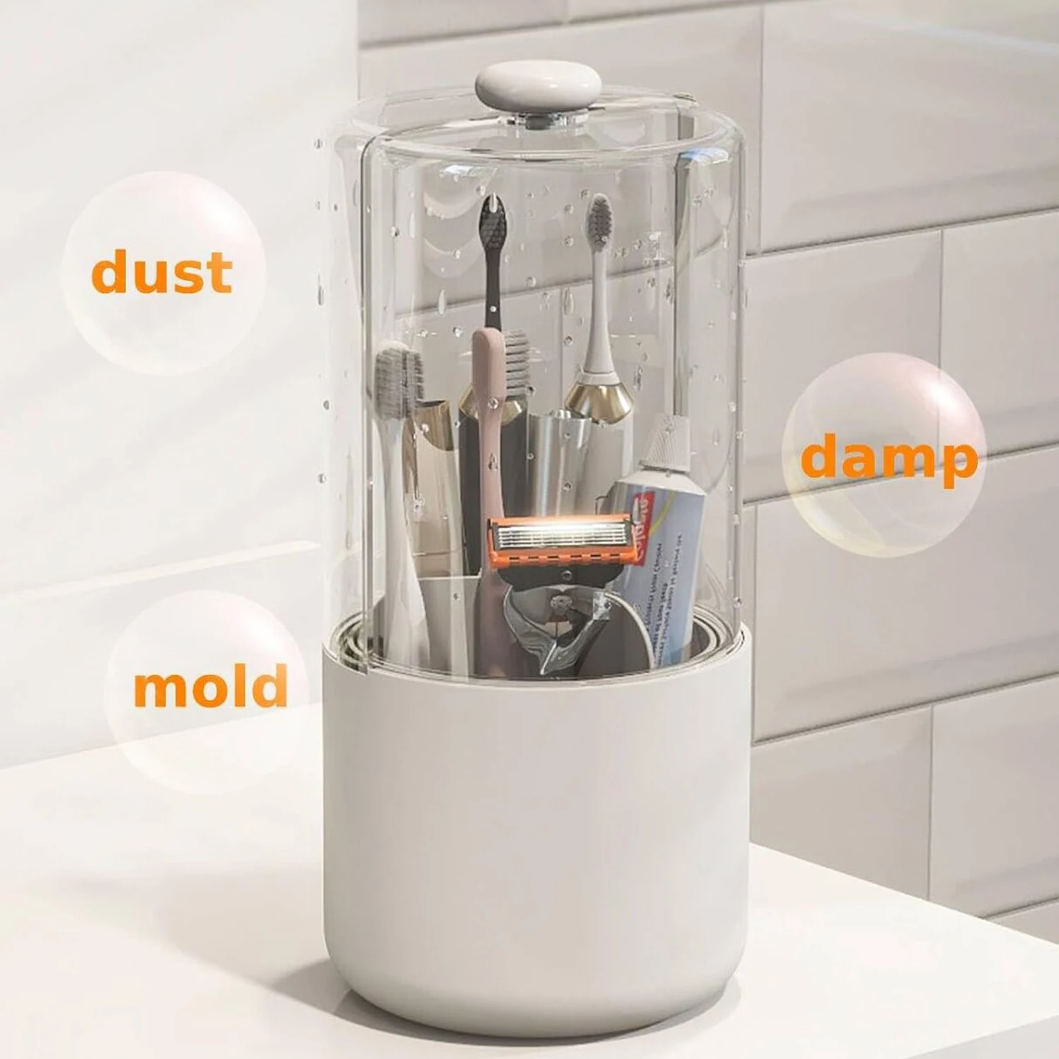 

Держатель для зубных щеток с крышкой, вращающийся на 360 градусов, 4 отделения, зубная паста для ванной комнаты, органайзер для электрических зубных щеток