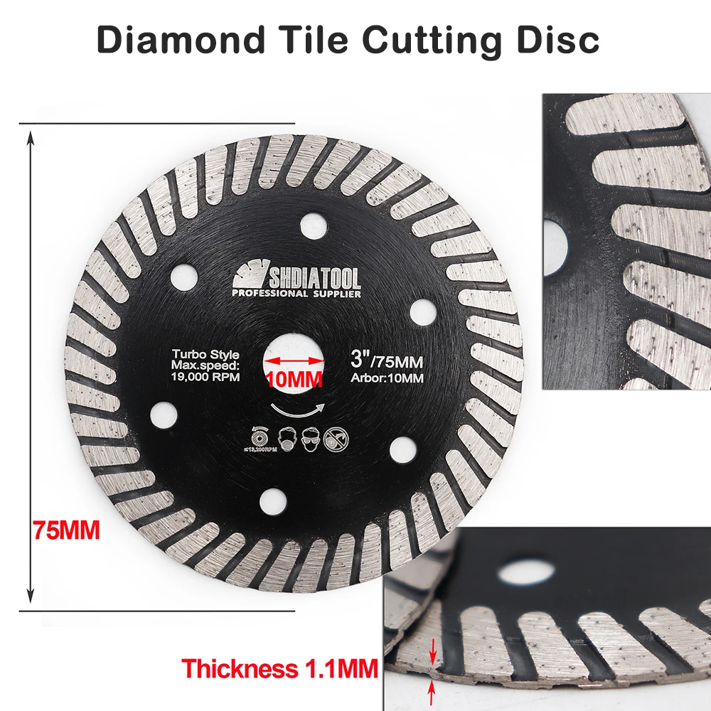 SHDIATOOL 1/2 sztuk Dia75mm diament piła Turbo do płytki ceramiczne betonu granit dla Mini młynek tarcza do cięcia Bore10mm