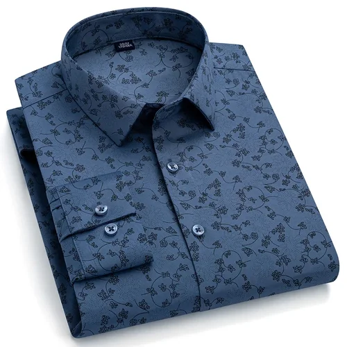 Imagen 2 del producto Camisas de manga larga con estampado para hombre, Camisa lisa formal, ajustada, vintage, suave, a cuadros, ropa informal de diseñador de moda, novedad