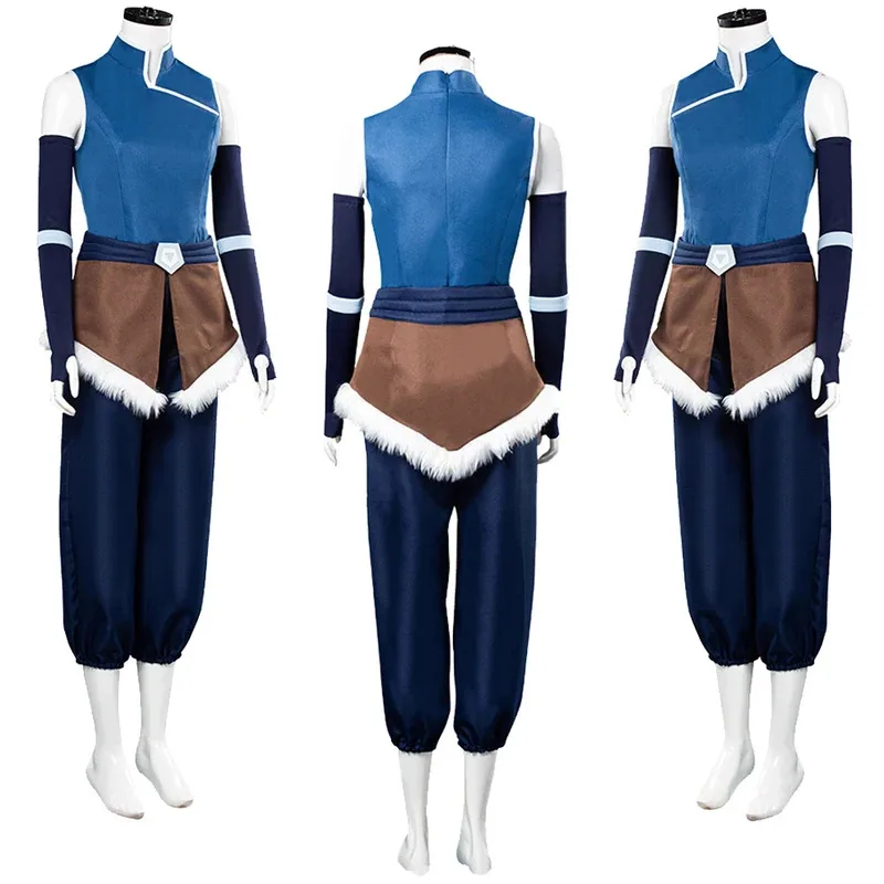 Disfraz de Korra para mujer, disfraz de Avatar de dibujos animados, último Cosplay, trajes de juego de rol de maestro de aire, disfraz para niñas, delantal protector de brazo, traje de Halloween