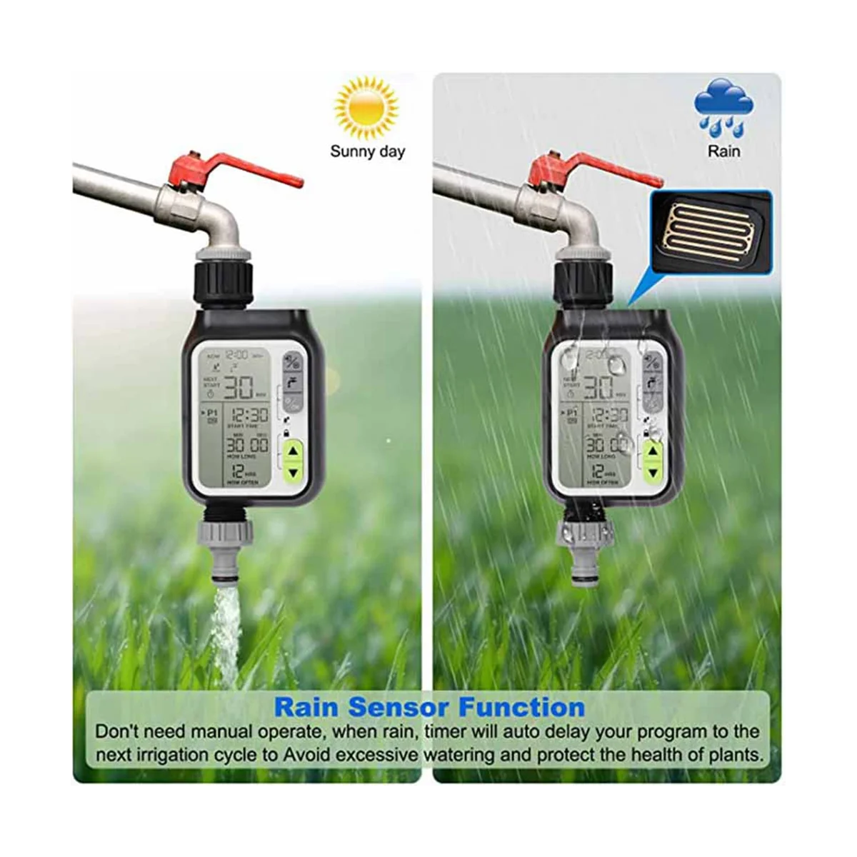 

Automatic IRRIG System Garden Water Timer with Rain Sensor 3 Timing Programs Waterproof Irrigation Controller US Type