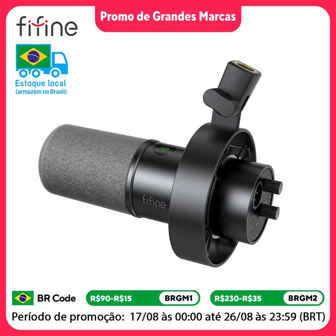 FIFINE USB/XLR Dynamic Microphone with Shock Mount,Touch-mut