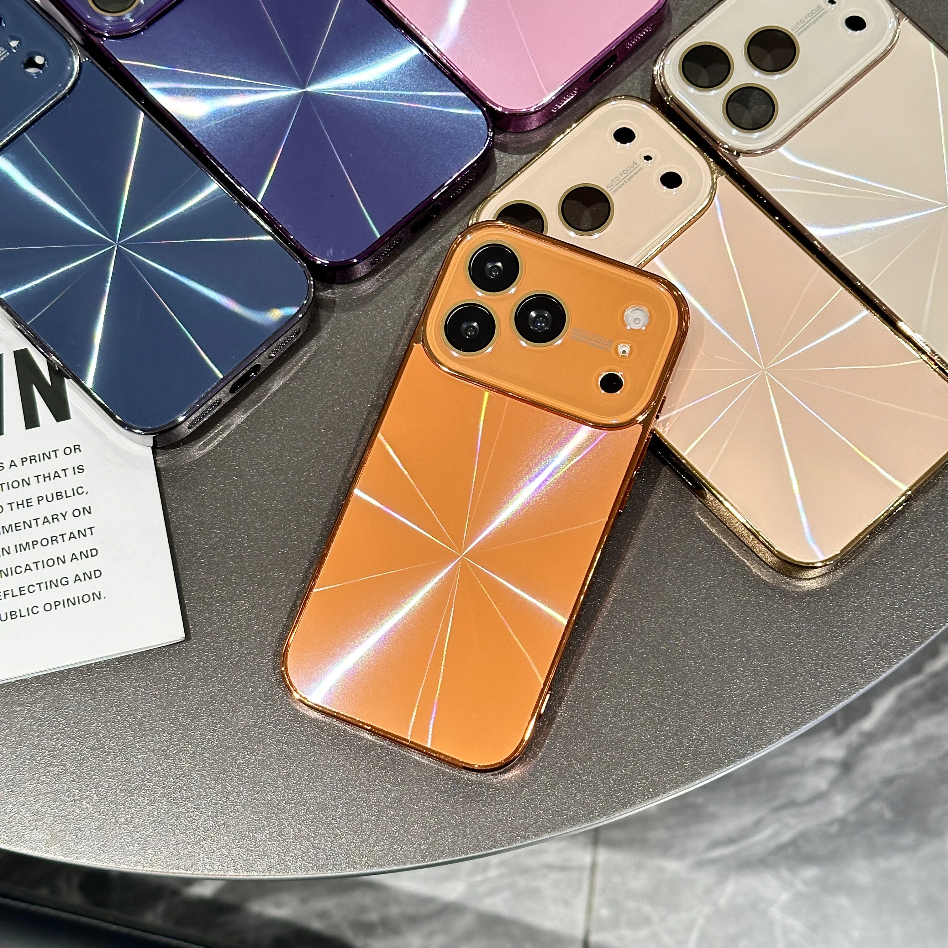 

Metal Plating Laser Aurora CD Texture Shockproof Phone Case For iPhone 17 Pro Max 16 15 14 13 Pro Max Lens Protective Cover