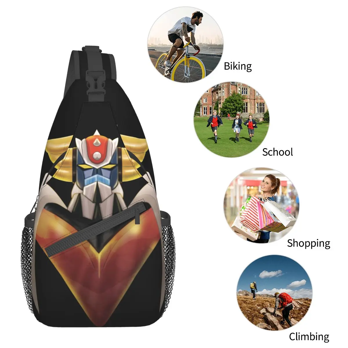 UFO ROBO Grendizer حقائب صغيرة الرافعة الصدر Crossbody الكتف على ظهره الرياضة في الهواء الطلق daypack أنيمي اليابان المطبوعة Bookbag