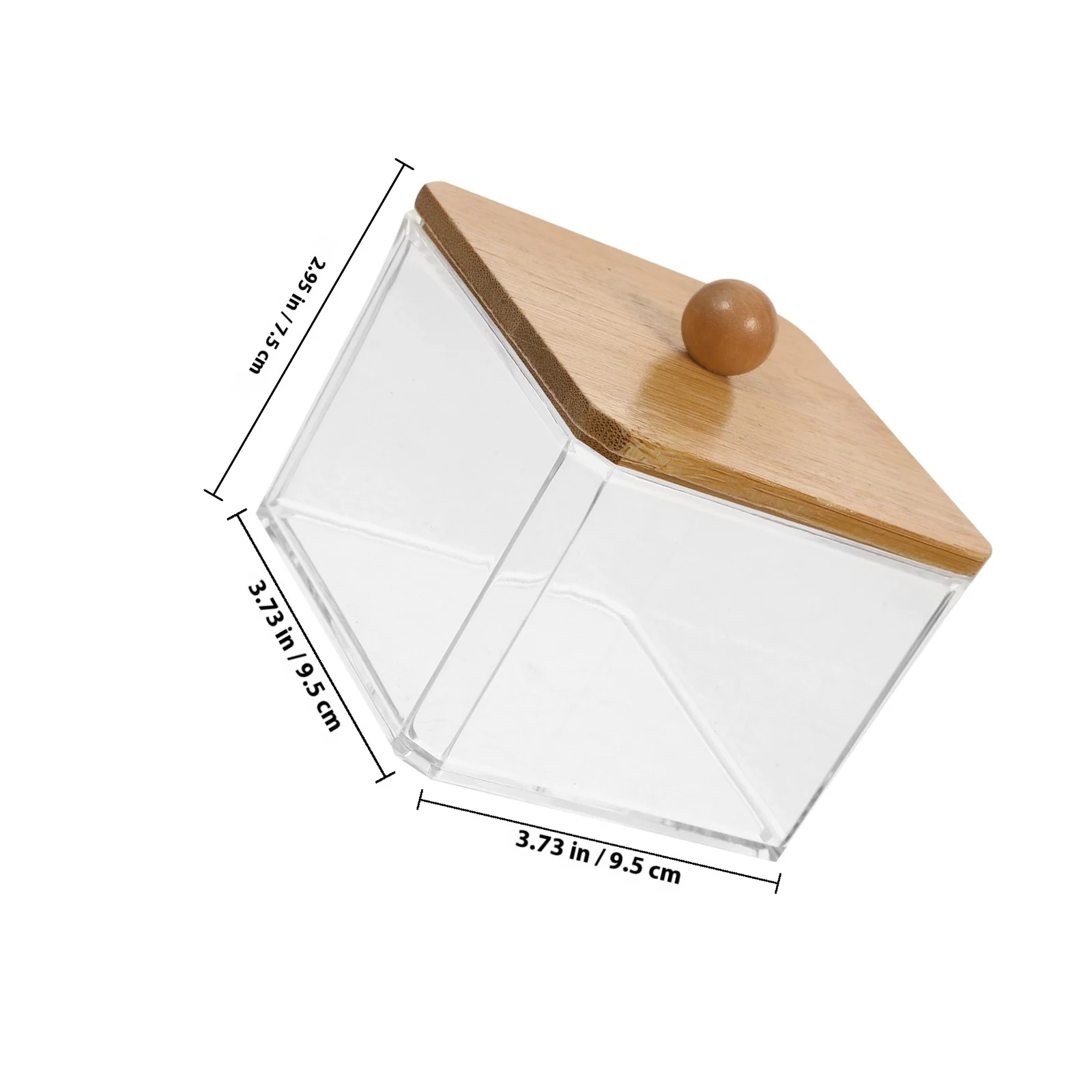 منظم المكياج، حاوية بلاستيكية شفافة، غطاء خشبي، صندوق تخزين مكتبي لمسحات القطن، كرات دائرية، صندوق وسادة قطن بغطاء #3