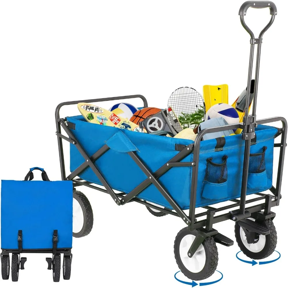 

Collapsible Folding Wagon Garden Cart, Outdoor Utility Beach Wagon, Heavy-Duty 7.8'' Brake All-Terrain Wheel Grocery Cart