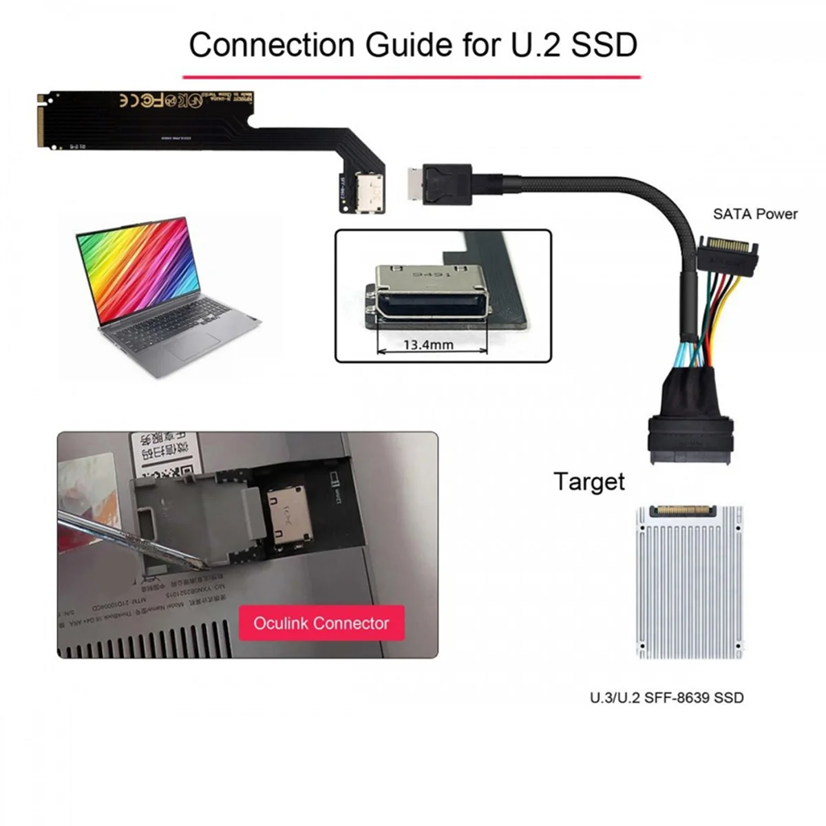 Diskon Besar PCI-E 3.0 4.0 M.2 M-key Ke Oculink SFF-8611 SFF-8612 Adaptor Host untuk 2024 ThinkBook 16 + AMD8845 Kartu Grafis Eksternal