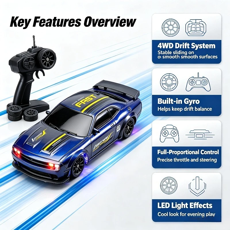 1:43 Scale 4WD Gyro RC Drift Car Professional Full-Proportional Racing Toy High-Speed Remote Control Vehicle for Kids
