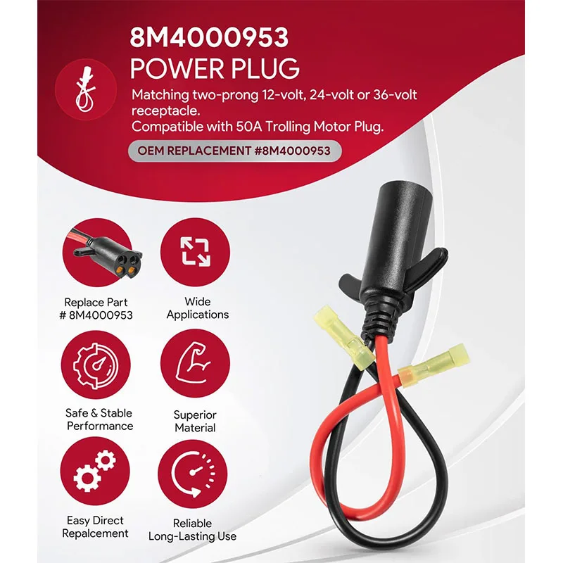 8M4000953 Trolling Motor Guide Power Plug 2-Prong Compatible With 50A, 12-Volt, 24-Volt, 36-Volt Trolling Motors