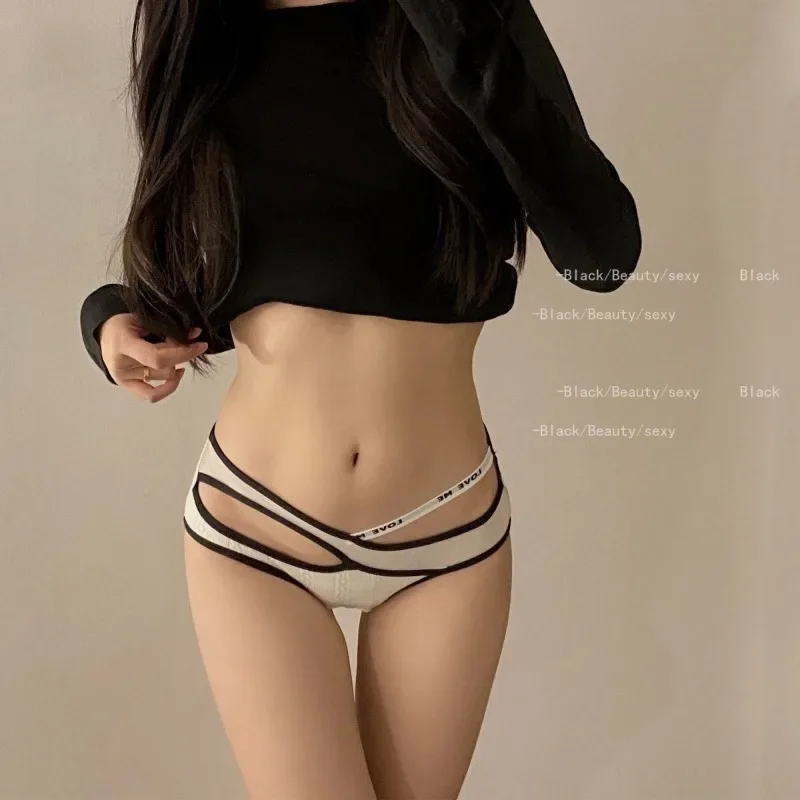 Letter Printed Waist Belt Sexy Underwear For the four seasons Thin Hollow Out Sports Panties Mid Waist Cotton Crotch Briefs