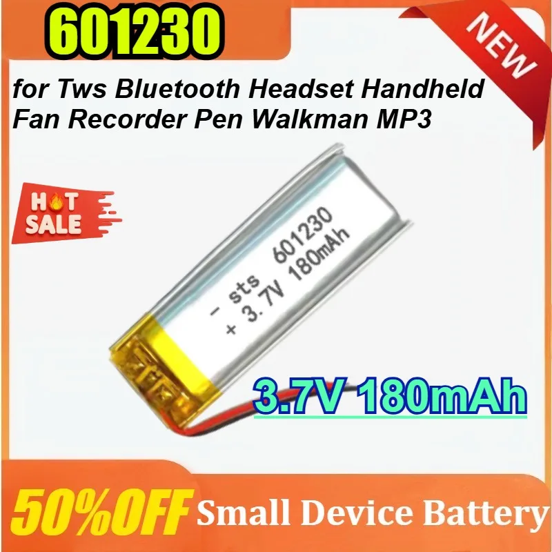 

601230 180mAh 3.7V Rechargeable Li Ion Battery Polymer Lithium for Tws Bluetooth Headset Handheld Fan Recorder Pen Walkman MP3