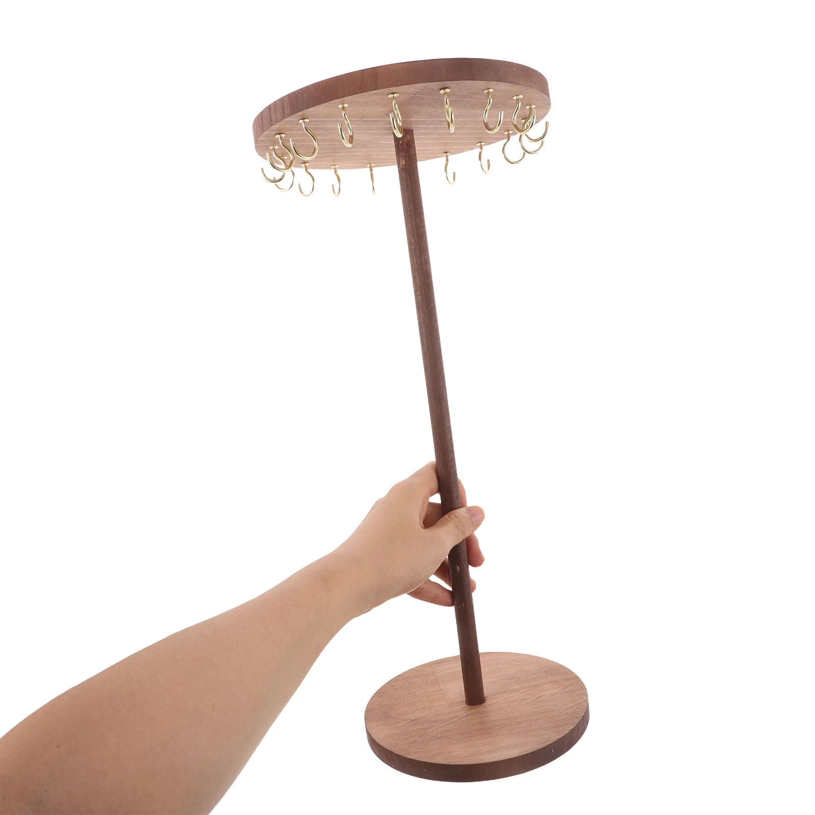 

Solid Wood Necklace Jewelry Organizer Round Disk Hook Display Stand Hanging Holder Desktop Rack for Pendant Bracelets