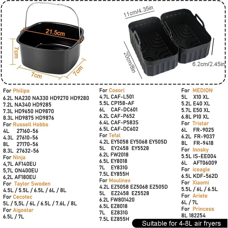 Air Fryer Accessories for COSORI 5.5L/6L/6.2L/6.4L, for Ninja AF180EU 6.2L Air Fryer Accessories Grill Rack Air Fryer Accesorios